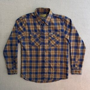 Dixxon Flannel Shirt Medium Men's Pearl Snap Long Sleeve Plaid Blue Yellow